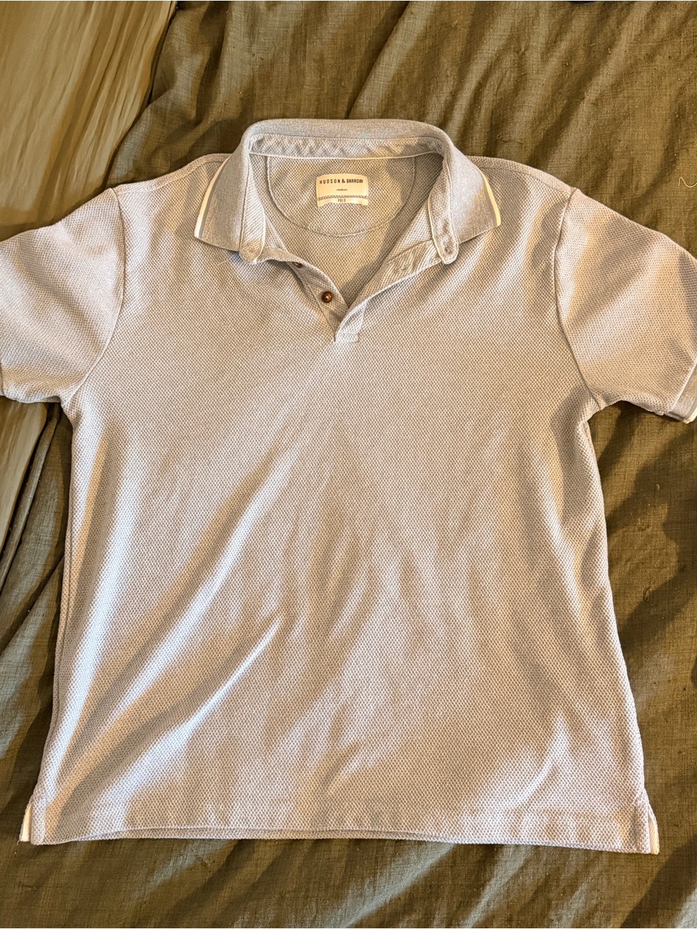 Men's soft blue and white Pique Polo with Contrast Trim